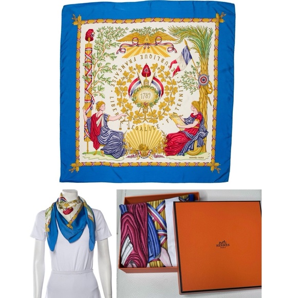 Hermes Carre 90 Republique Francaise Liberte 1789 Silk Scarf in Blue with box - Picture 9 of 9
